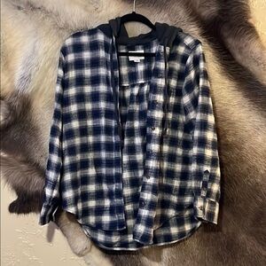 Blue and White Plaid Button-Up Shirt